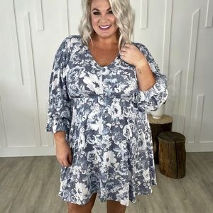 Navy Floral V-Neck Dress